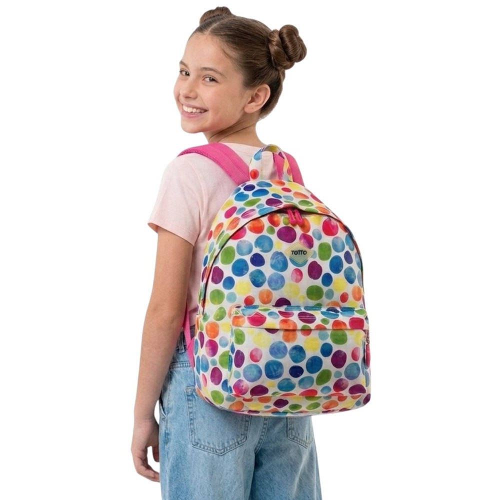 Totto Kids Colorful Polka Dot Backpack Laptop Compartment  2 Adjustable Straps